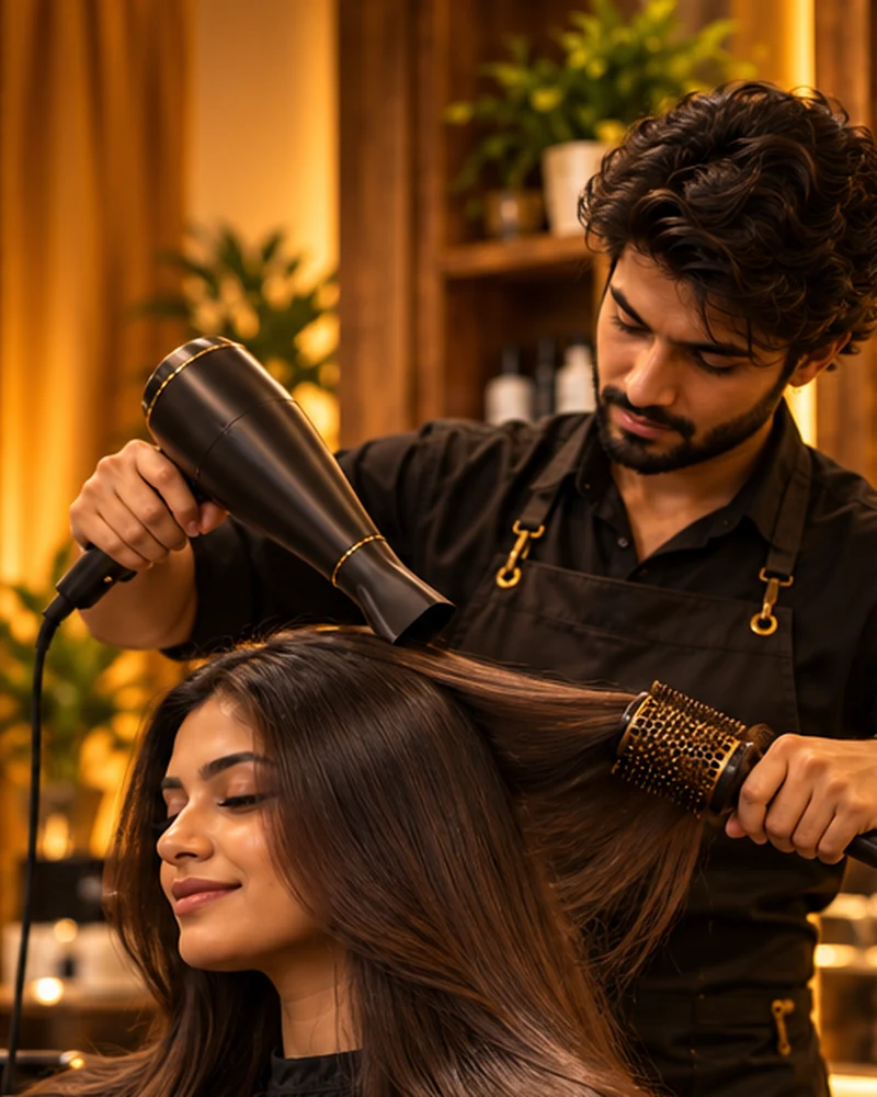 Illustrative photograph of hair smoothening at a premium salon