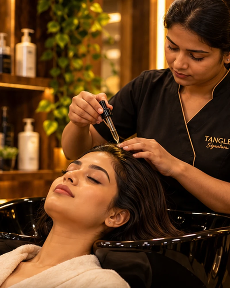 Illustrative photograph of scalp care at a premium salon