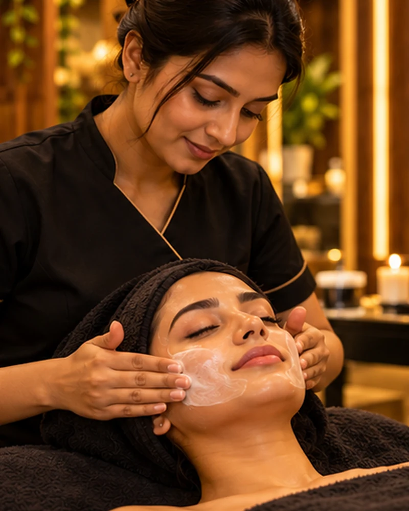 Illustrative photograph of facial treatment at a premium salon