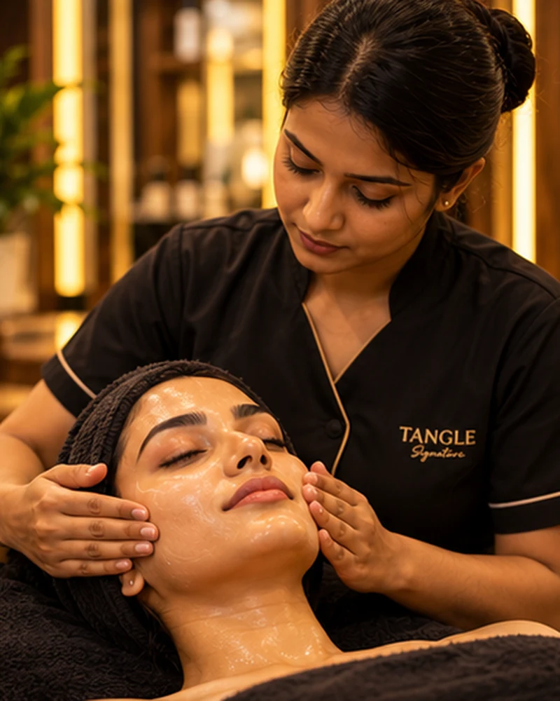Illustrative photograph of face massage at a premium salon