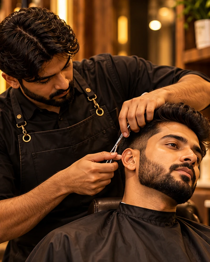 Illustrative photograph of beard trim at a premium salon