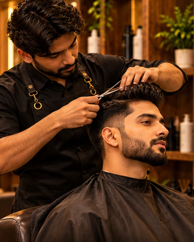 Illustrative photograph of hair & beard combo at a premium salon