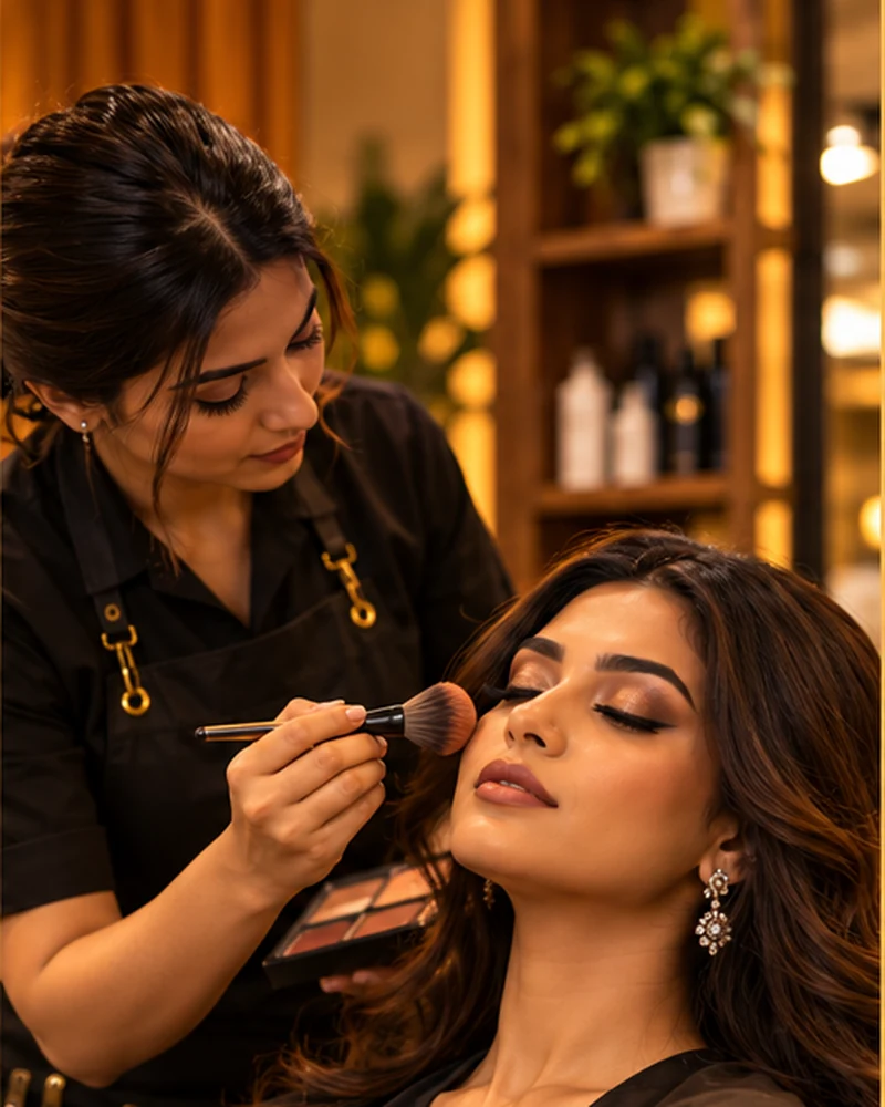 Illustrative photograph of event makeup at a premium salon