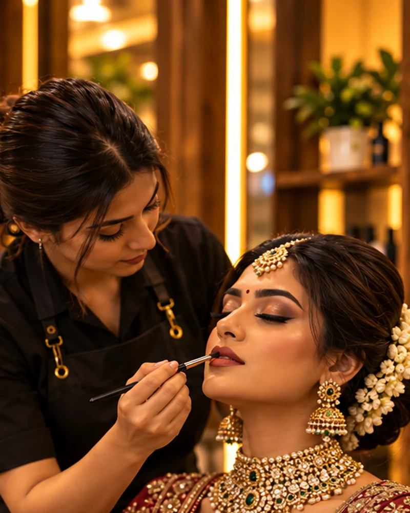 Illustrative photograph of bridal makeup at a premium salon