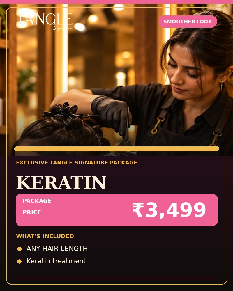 Keratin — Any Hair Length promotional salon package poster with price ₹3,499
