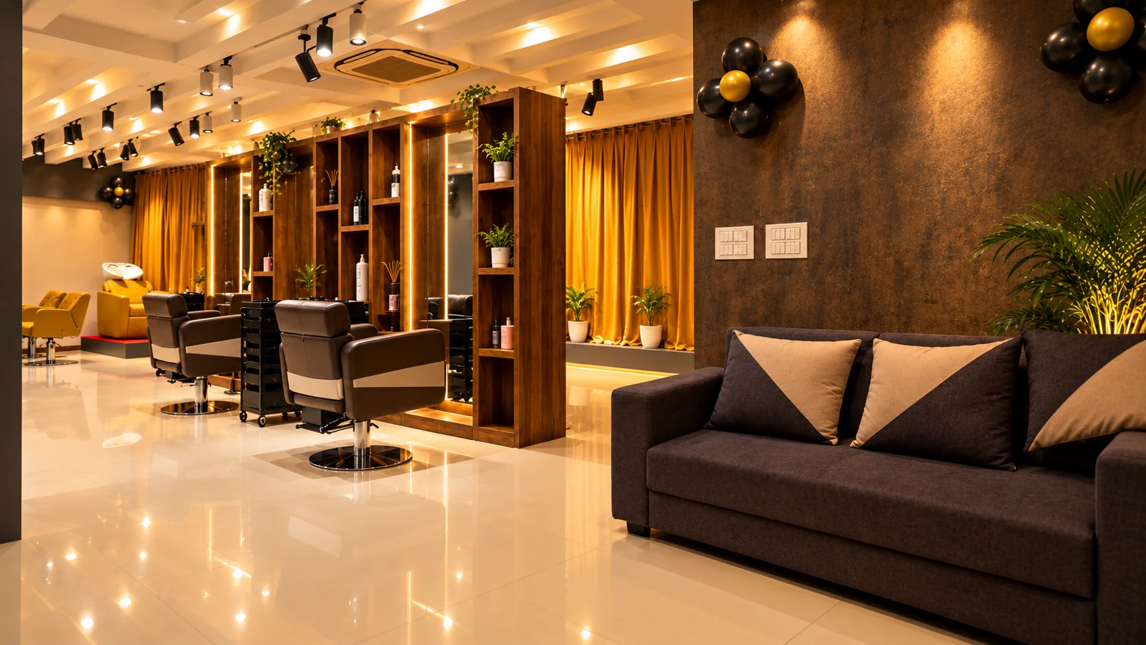 Luxury lounge area at TANGLE Signature salon